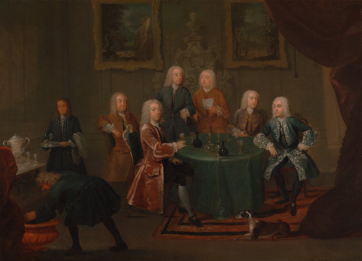 Brødrene Clarke med andre herrer, der tager vin, mellem 1730 og 1735. af Gawen Hamilton