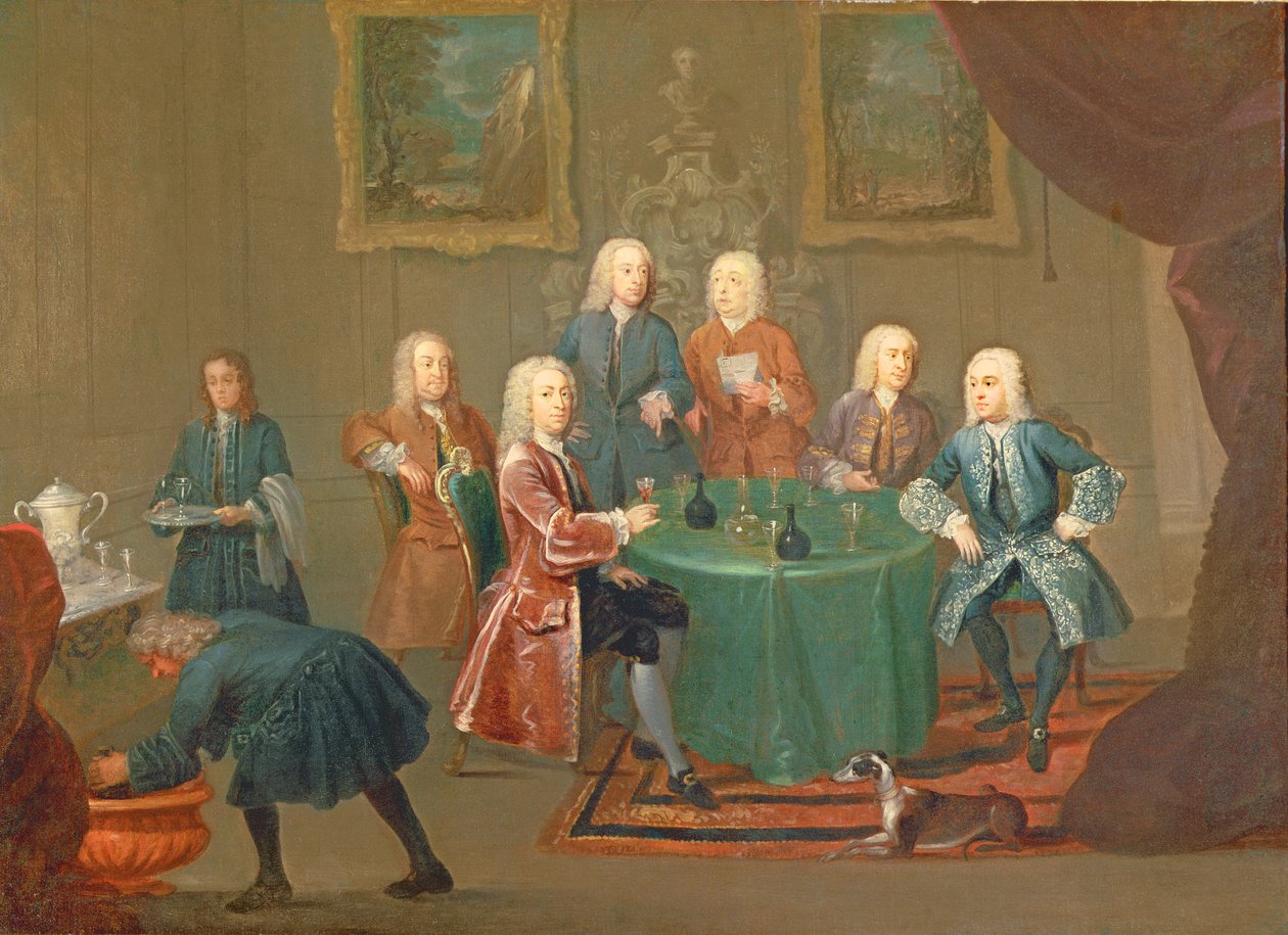 Brødrene Clarke med andre herrer, der tager vin, ca. 1730-35 af Gawen Hamilton