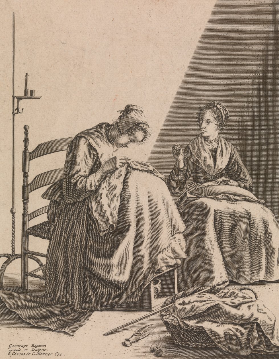 Two Women Syning, Plade 1 fra Five Feminine Occupations, ca. 1640-57. af Geertruydt Roghman