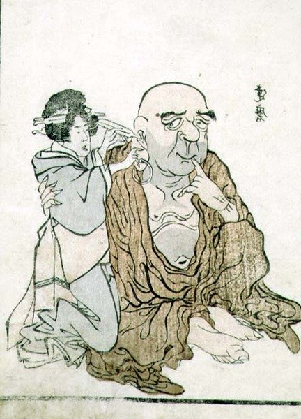 T H Riches 1913 Immortal Have his Ears Cleaning, ca. 1815 (træbloktryk) af Gekkotai Bokusen