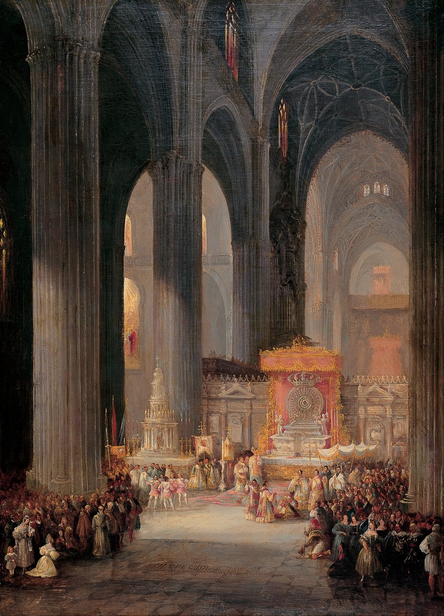 Corpus Christi -processionen inde i katedralen i Sevilla af Genaro Pérez Villaamil