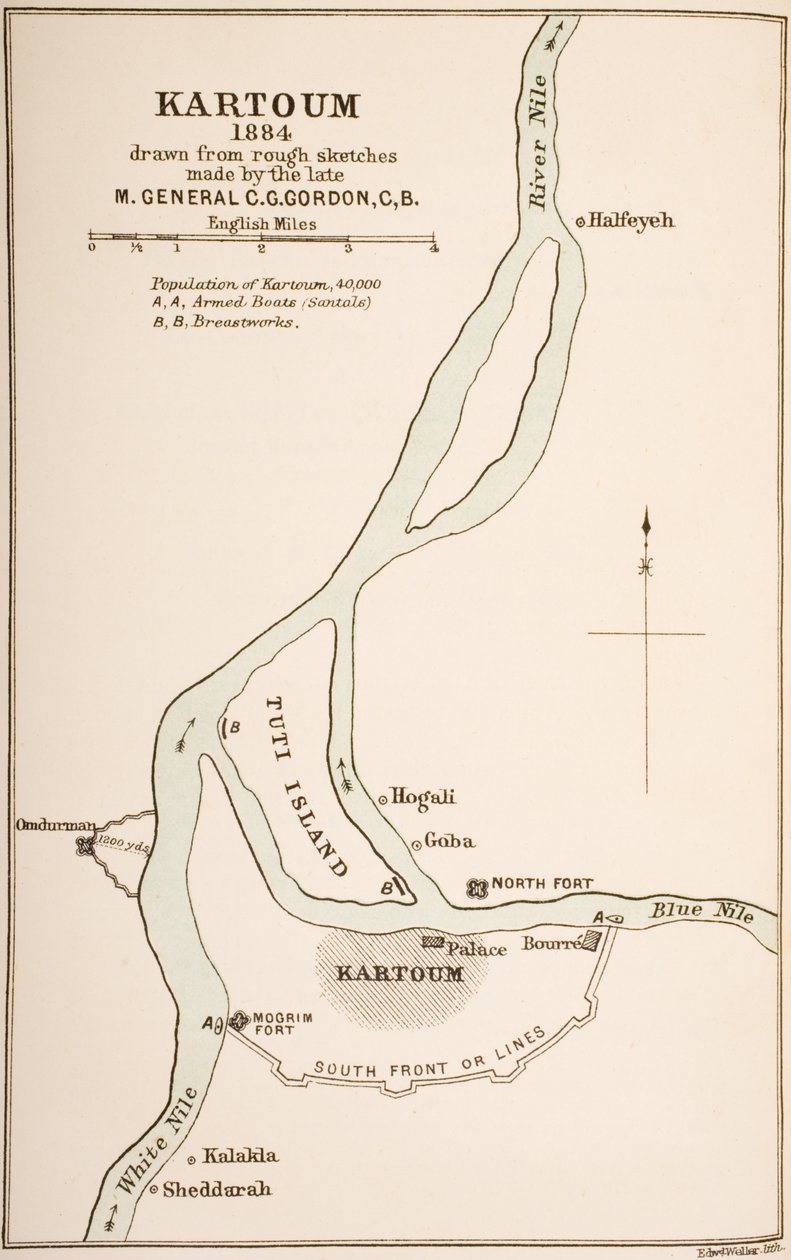 Khartoum, Sudan, 1884, fra `The Journals of General Major C.G. Gordon, CBat Khartoum