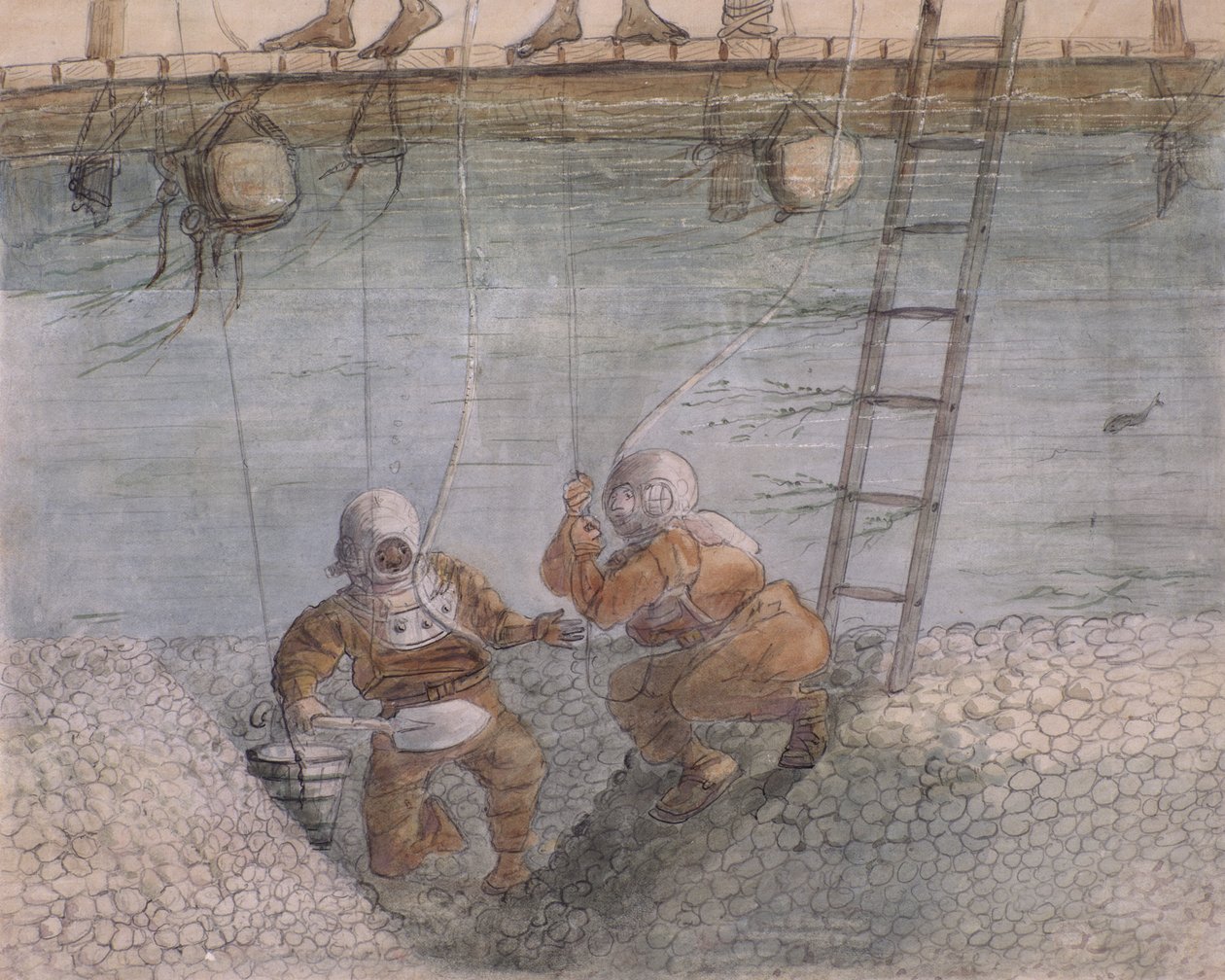 Dykning efter guld i Ancobra-floden, 1878 af General E.W. Wray