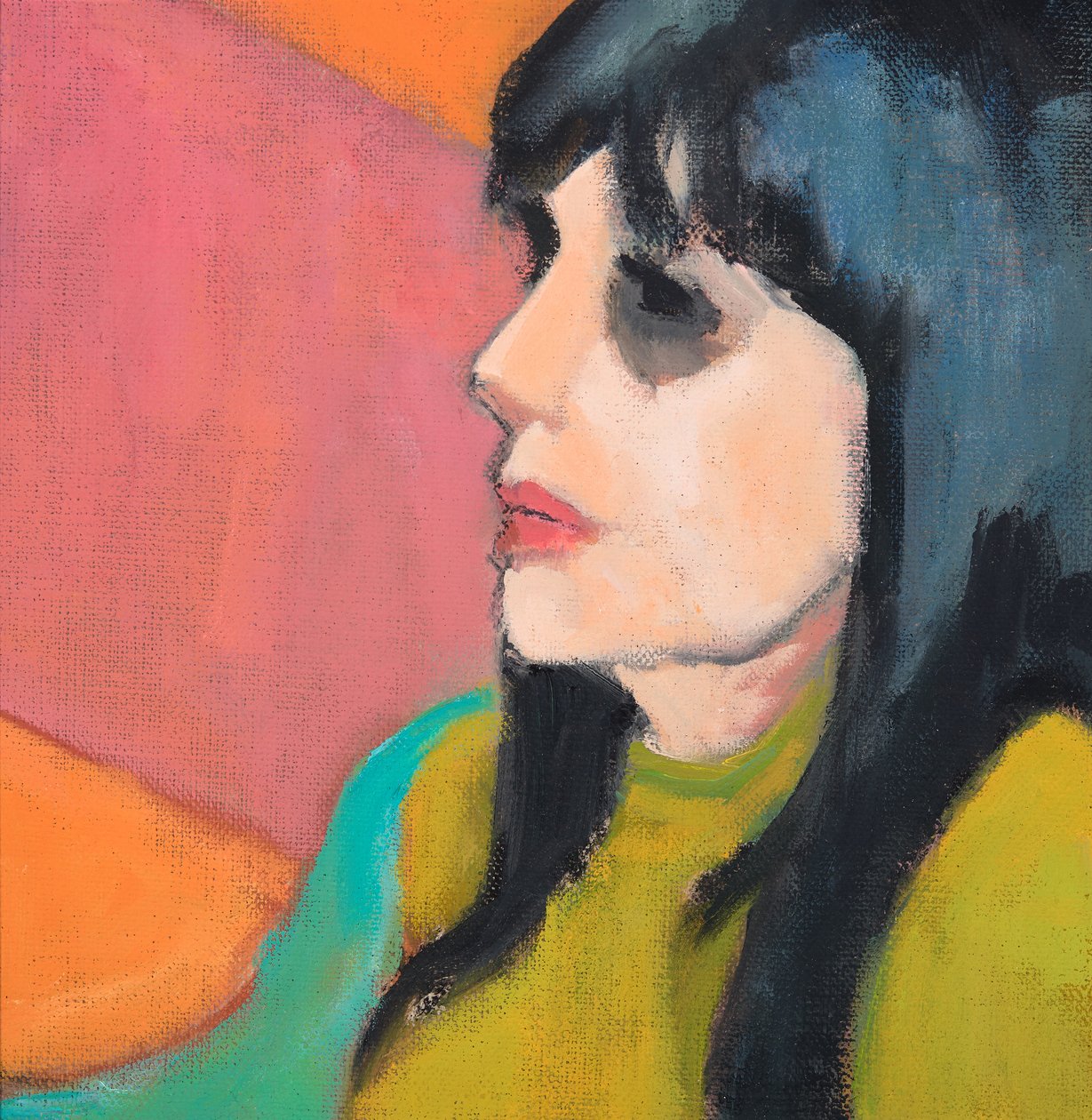 Black Hair, Lime Jumper, 2017 (olie på lærredsplade) af Genevieve French