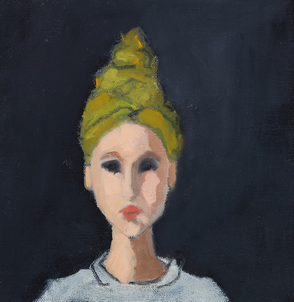 Pige med grøn turban, 2017 (olie på lærredsplade) af Genevieve French