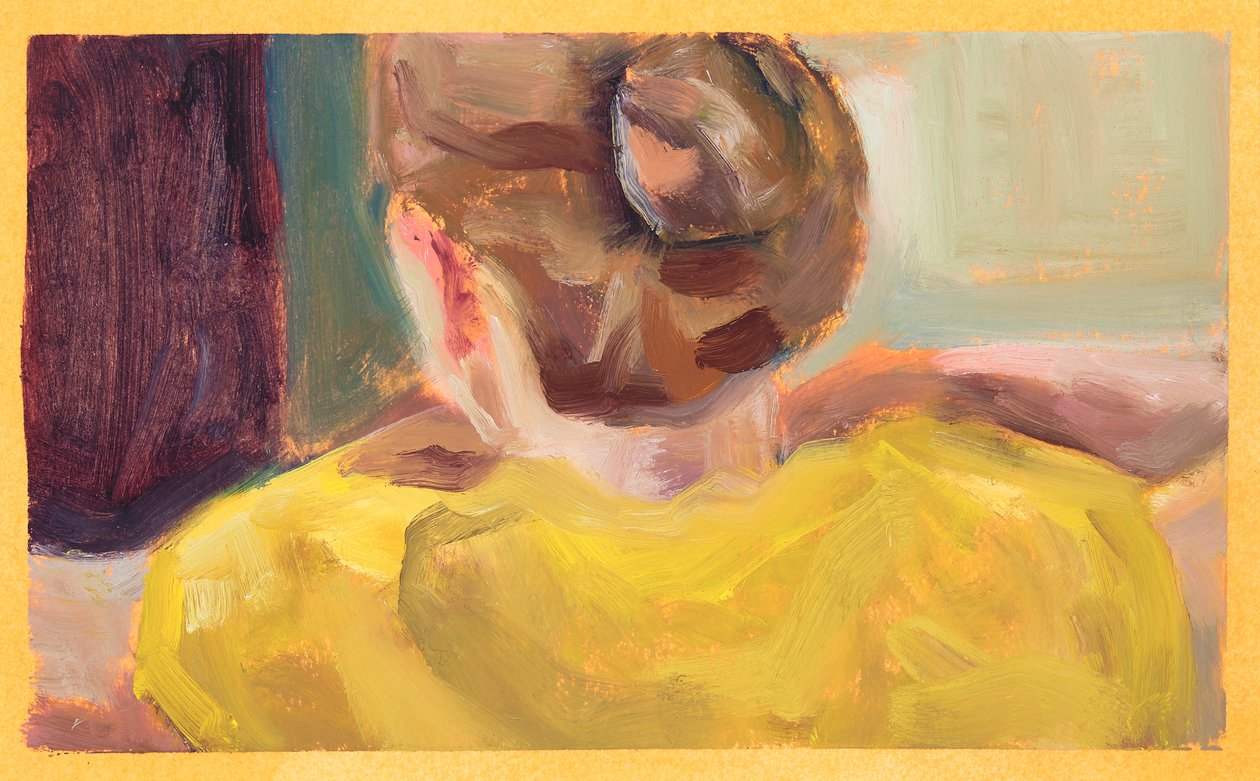 Yellow Jumper (olie på papir) af Genevieve French