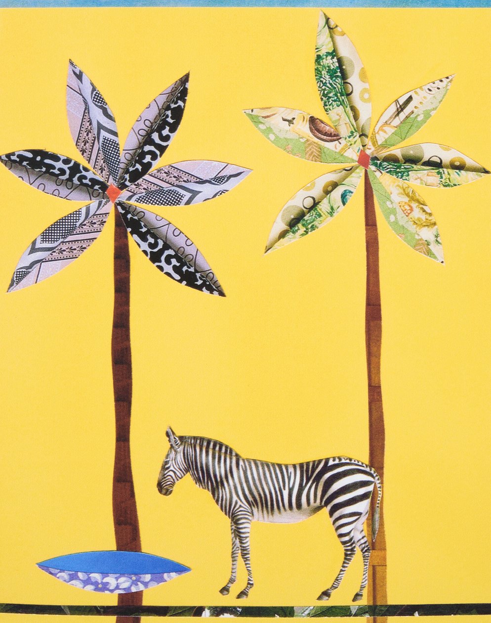 Zebra med blå skål (collage) af Genevieve French