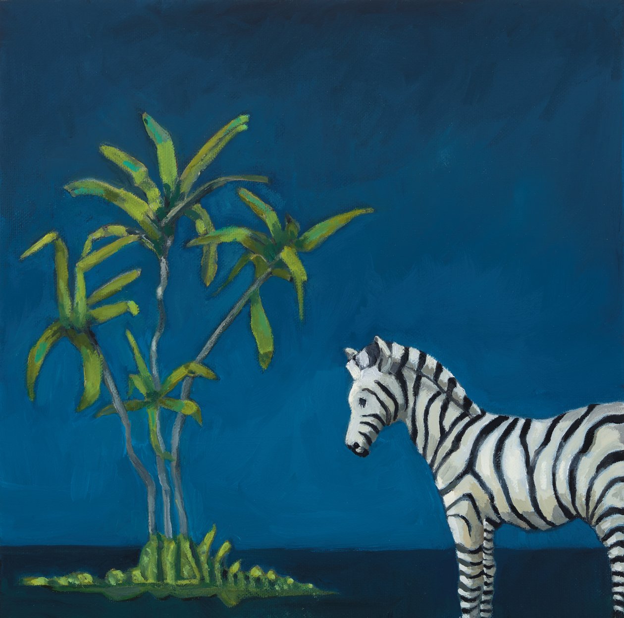 Zebra med palmetræ, 2019 (olie på lærred) af Genevieve French