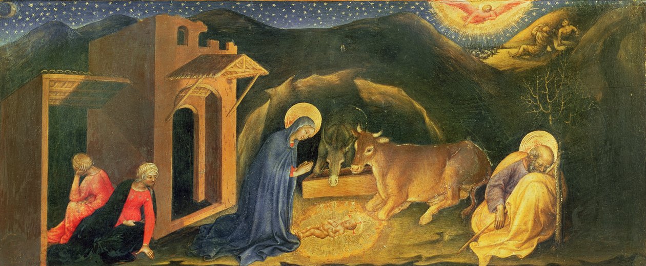 Tilbedelse af Magi-altertavlen, venstre hånds predella fra fødselen, 1423 (tempera på panel) af Gentile da Fabriano