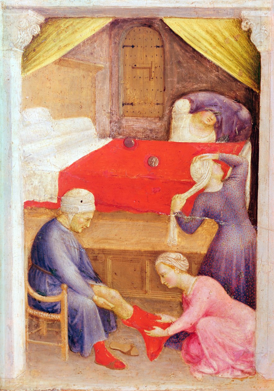 St. Nicholas og de tre fattige jomfruer, detalje fra predella-panelet på Quaratesi-altertavlen, 1425 (tempera på panel) af Gentile da Fabriano