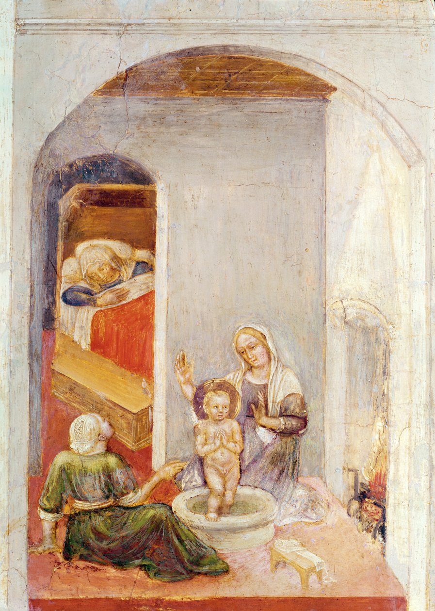 The Birth of St. Nicholas, fra Stories of St. Nicholas of Bari, ca. 1425 (tempera på panel) af Gentile da Fabriano