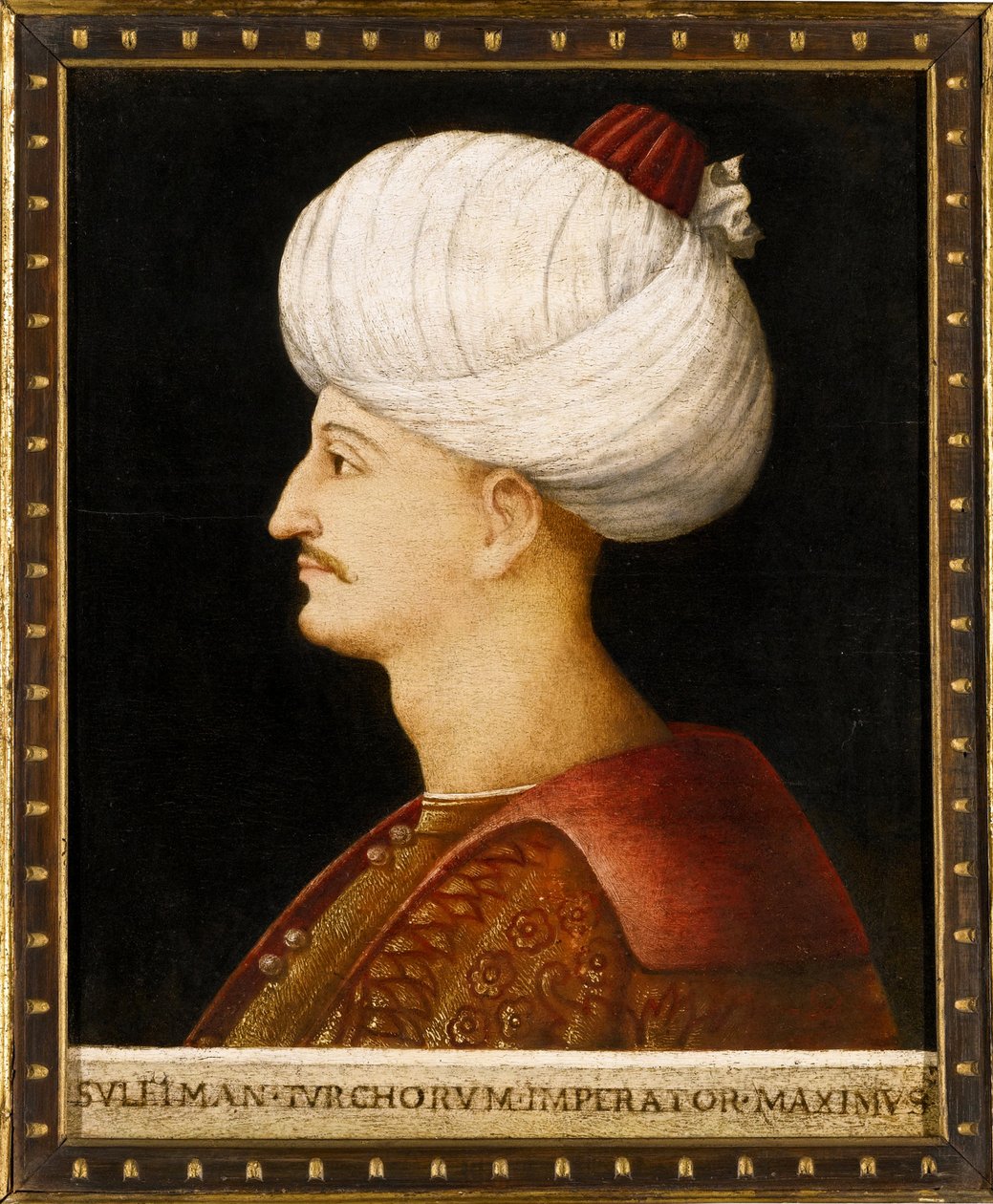 Portræt af Suleiman (Suleyman) I den storslåede (1494-1566), osmannisk sultan"" Anonymt maleri - Sultan Suleiman I den storslåede af Bellini, hedning af Gentile (school of) Bellini