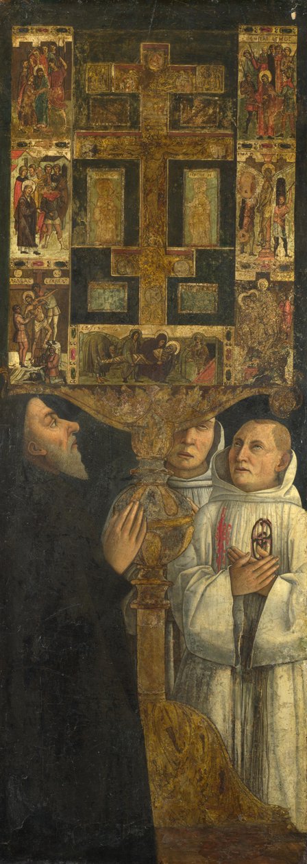 Kardinal Bessarion og to medlemmer af Scuola della Carità i bøn med Bessarion Reliquary, ca. 1473 af Gentile Bellini