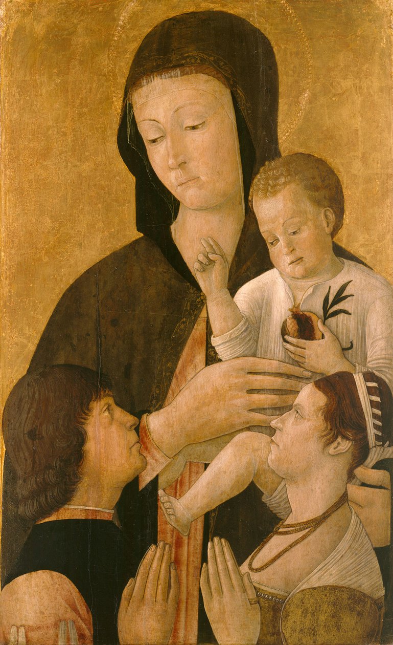 Tysk: Maria mit dem Kind und einem Stifterpaar Madonna med barn og to donorer af Gentile Bellini