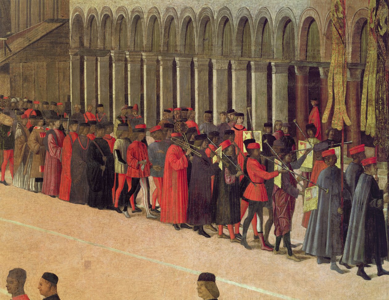 Procession på Markuspladsen, detalje af musikere, 1496 olie på lærred detalje af 59423 af Gentile Bellini