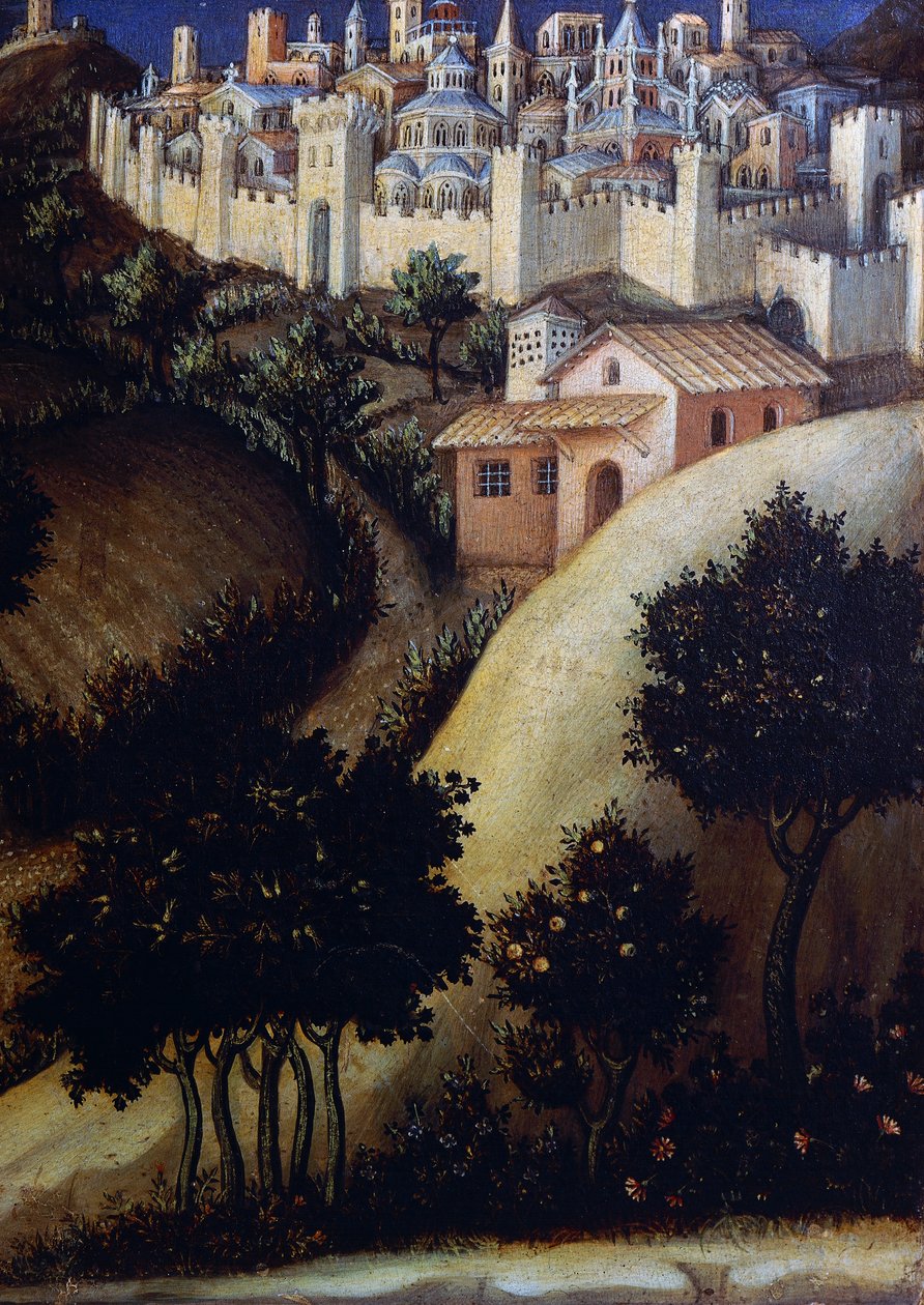Tilbedelse af Magi-altertavlen, detalje af det centrale predella-panel i Egypten af Gentile da Fabriano