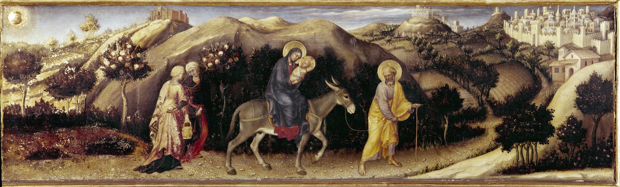 Altertavle for tilbedelse af Magi: Flight to Egypt - centralt panel (olie på panel af Gentile da Fabriano