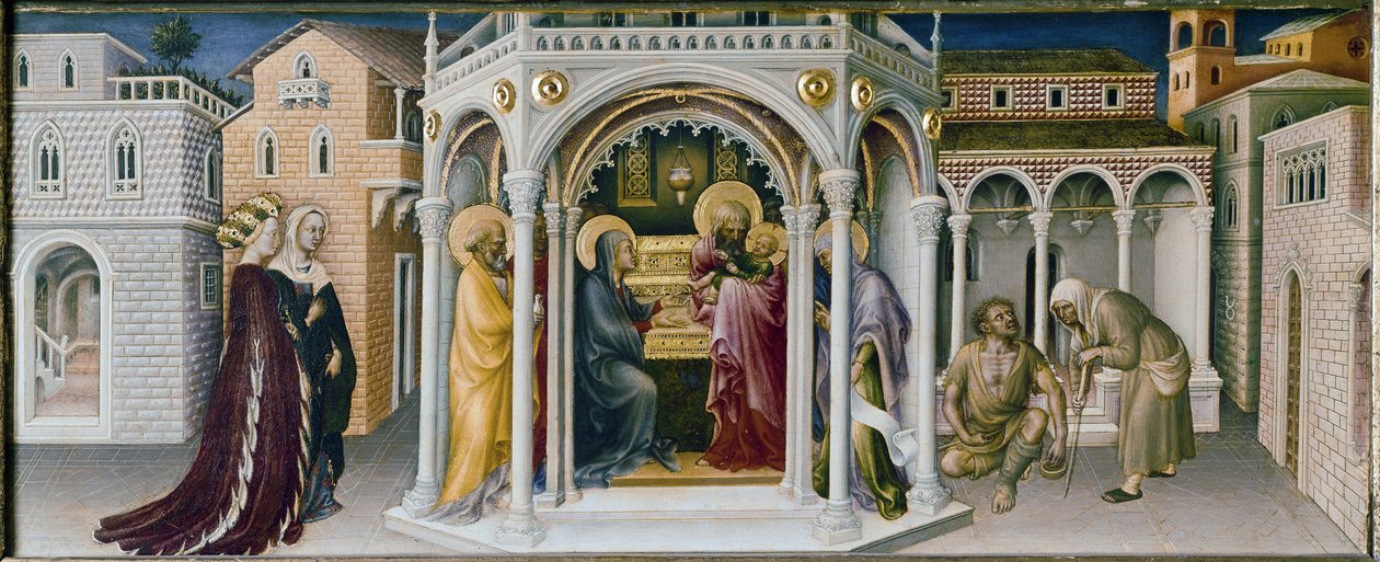 Altertavle af tilbedelsen af Magi: detalje af præsentationen ved templet - predelle (olie på panel af Gentile da Fabriano
