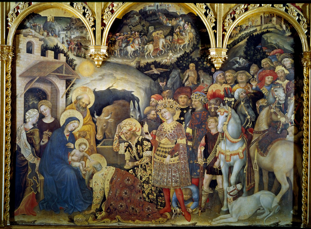 Tilbedelsen af Detrempe Magi på Træ af Gentile da Fabriano (1370-1427) 1423. Søn. 3x2,8 m Firenze, Uffizi galleri. af Gentile da Fabriano