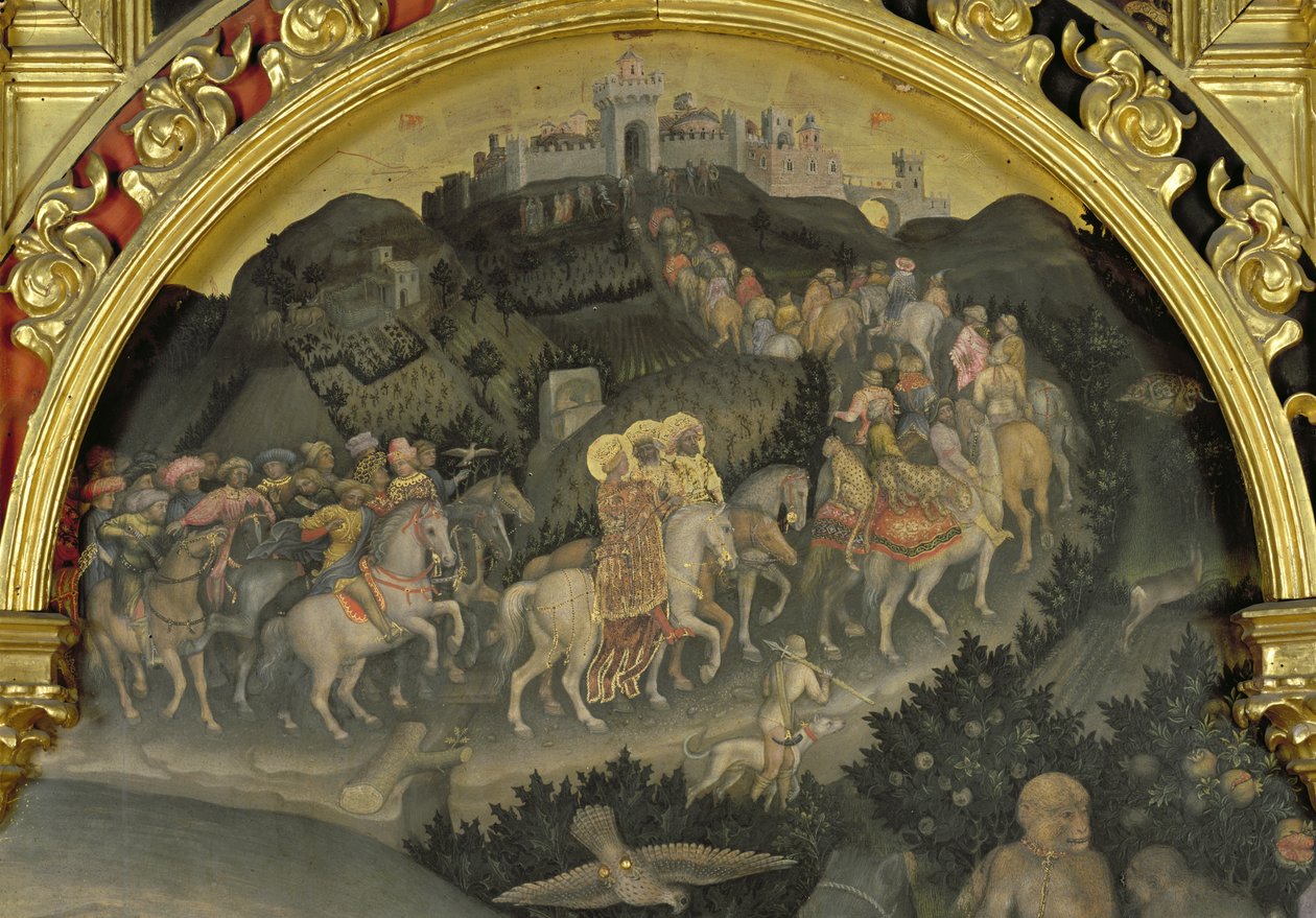 Magiernes tilbedelse detalje af rejsen til Jerusalem, 1423 tempera på paneldetalje af 29414 af Gentile da Fabriano