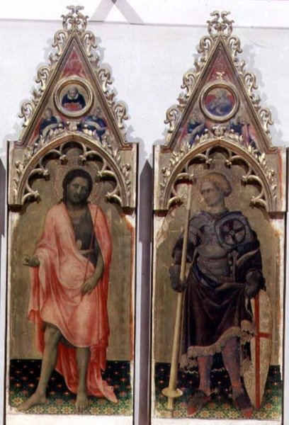 To helgener fra Quaratesi Polyptykon: St. Johannes Døberen og Skt. Georg 1425 (tempera på panel) (detalje af 53943, se også 85684) af Gentile da Fabriano