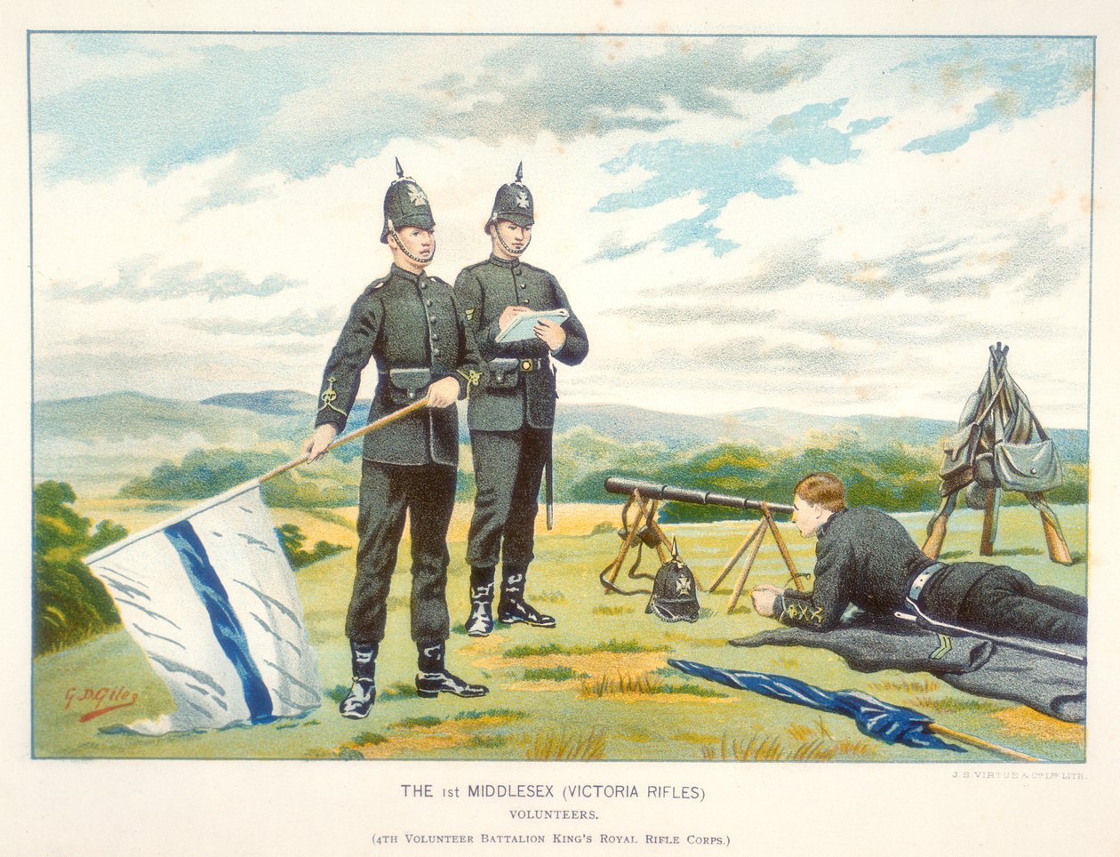 Sender et semaforsignal ved hjælp af flag, c1880 af Geoffrey Douglas Giles