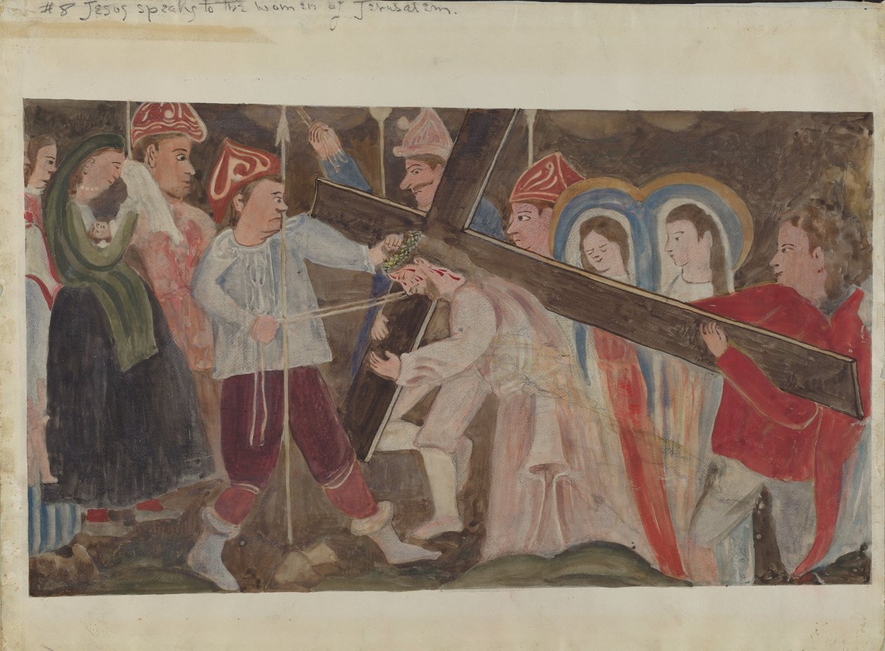 Korsets stationer nr. 8: Jesus taler til kvinderne i Jerusalem, ca. 1936. af Geoffrey Holt