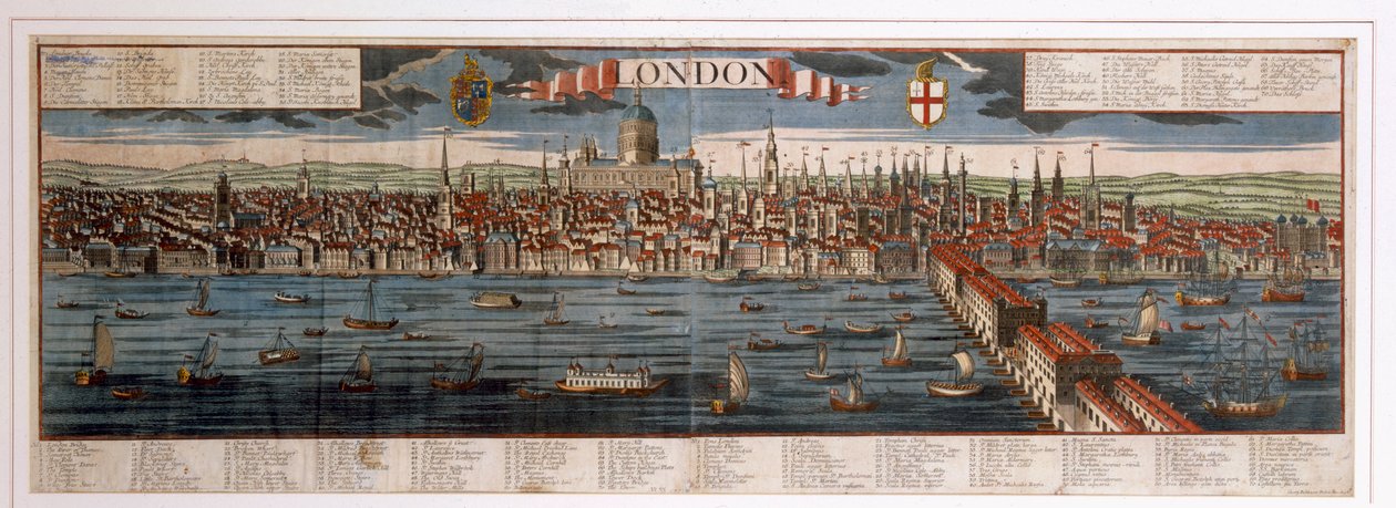 London (håndfarvet gravering) af Georg Balthasar Probst