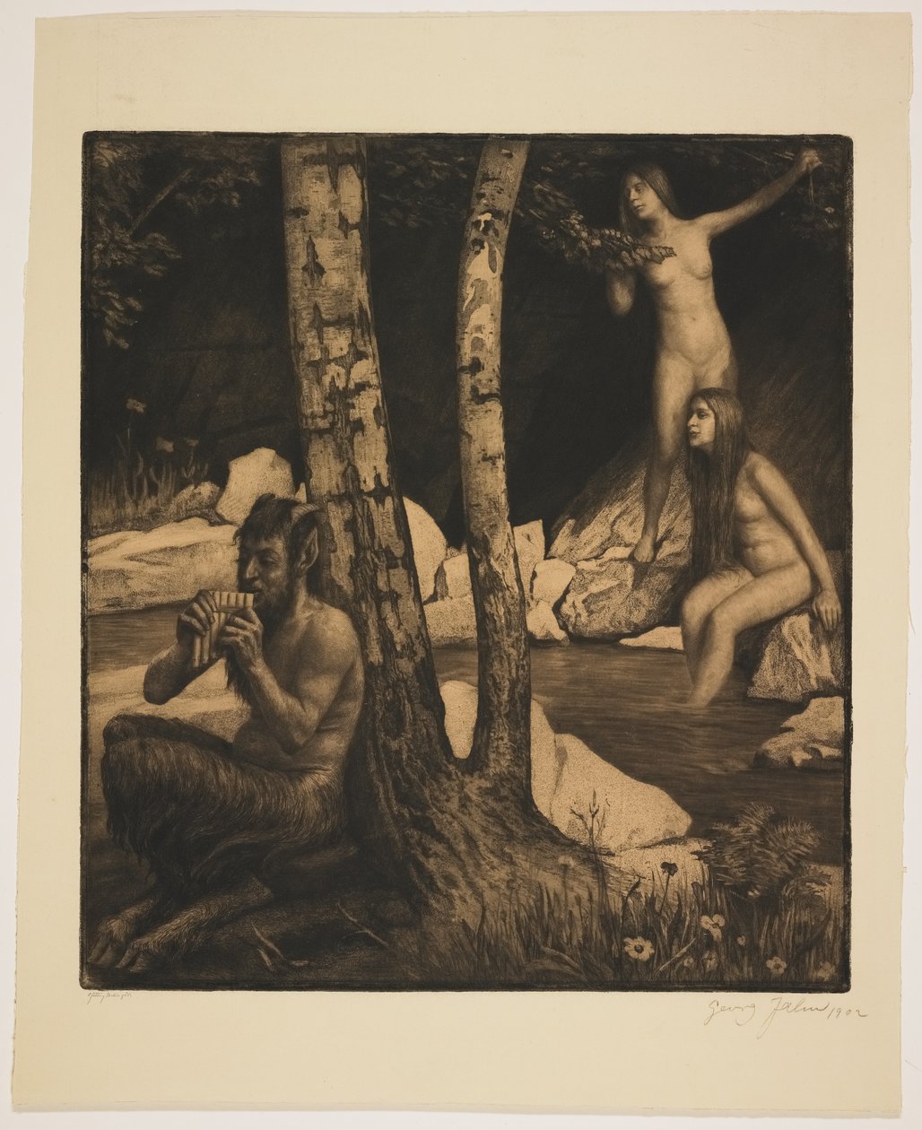 Flötender Faun (ætsning og mezzotint) af Georg Jahn