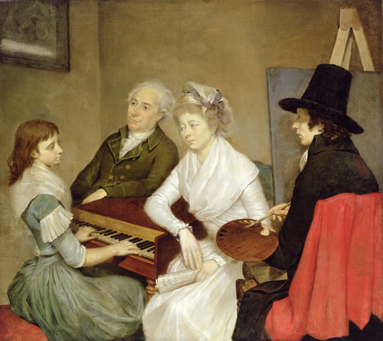 Selvportræt med familie af Georg Ludwig Eckhardt