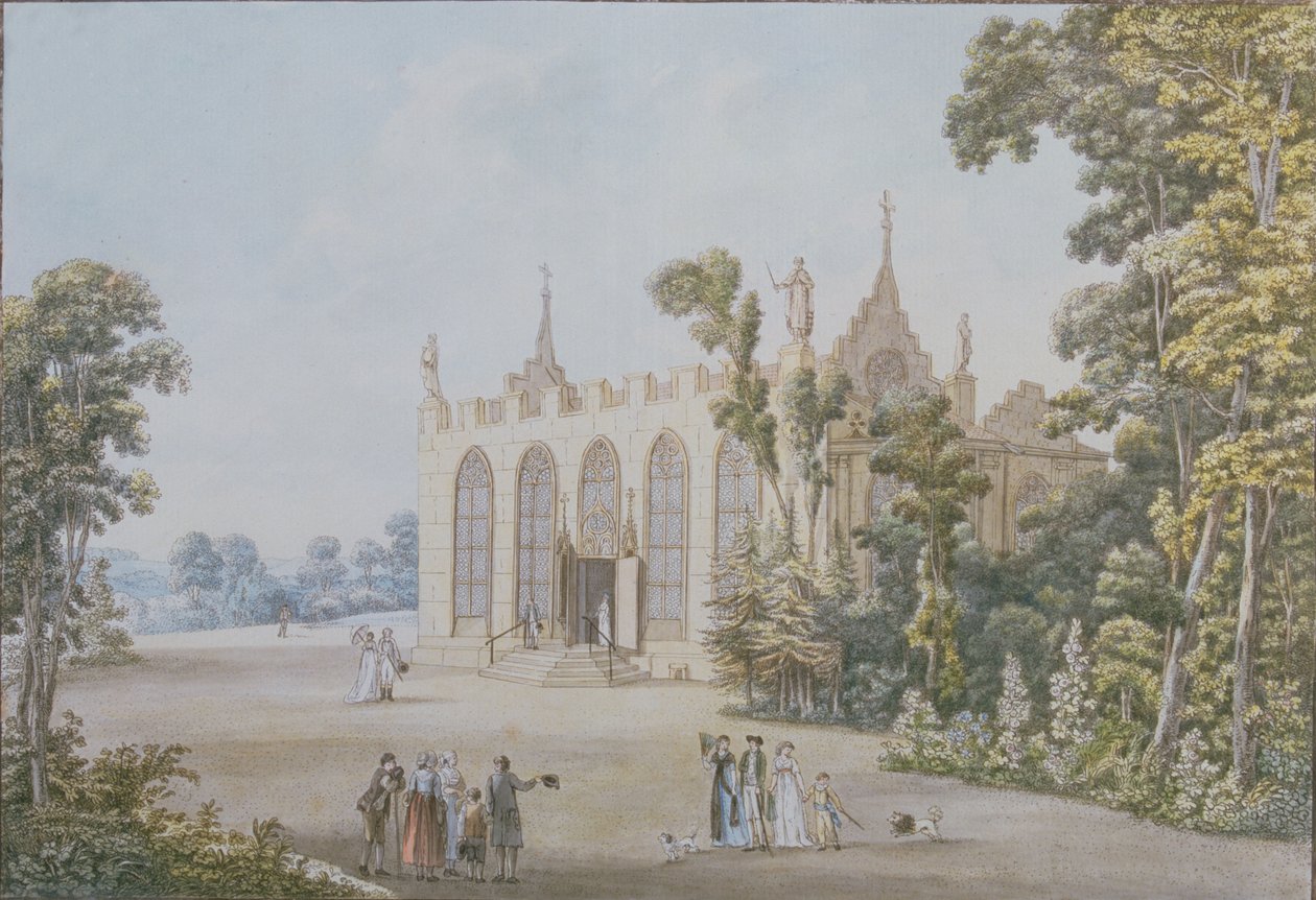 Gotisk kapel i Ducal Park nær Weimar, 1798 (farvegravering) af Georg Melchior Kraus