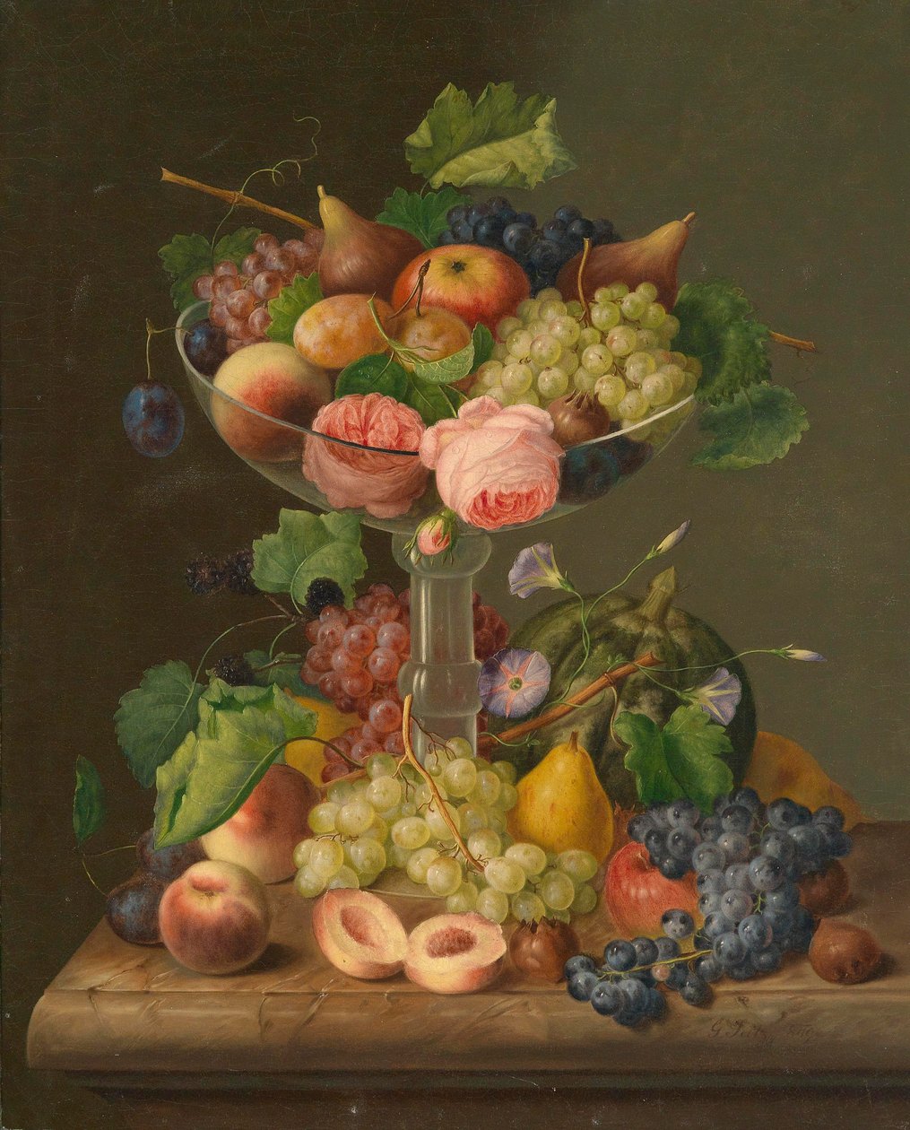 Frugt stilleben med roser af Georg Seitz