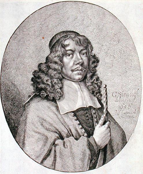 Portræt af Gabriel Schutz (1585-1672) indgraveret af Johann Friedrich Leonart (1633-80) 1668 (gravering) af Georg (after) Strauch