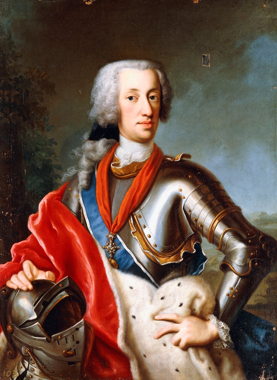 Portræt af Karl Albrecht Wittelsbach, stående, trekvart længde, iført ceremoniel kjole (olie på lærred) af Georg (circle of) Desmarees