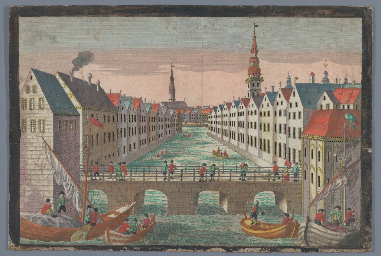 Udsigt over Nikolaifleet overfor Sankt Nikolaikirche i Hamborg Prospekt mod St. Nicolai Kirche zu Hamburg af Georg Balthasar Probst (possibly)