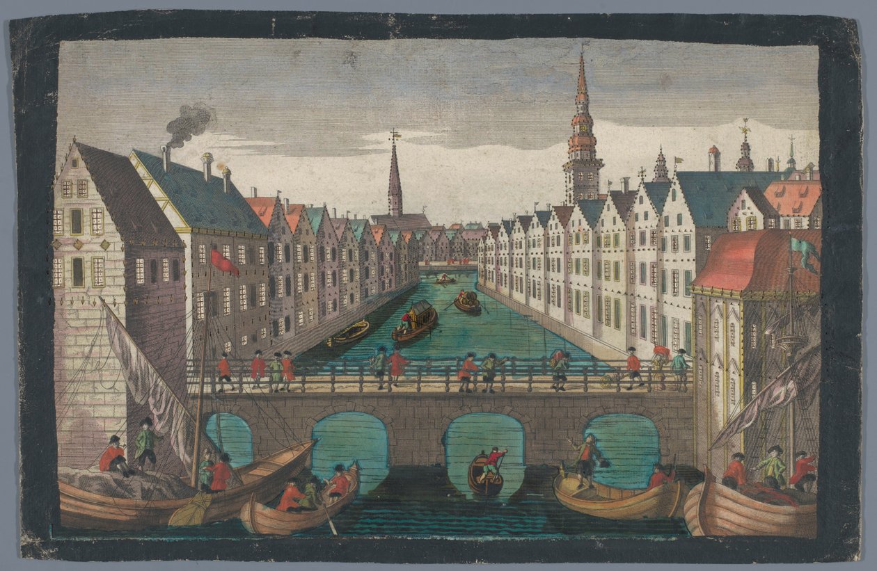 Udsigt over Nikolaifleet overfor Sankt Nikolaikirche i Hamborg Prospekt mod St. Nicolai Kirche zu Hamburg af Georg Balthasar Probst (possibly)