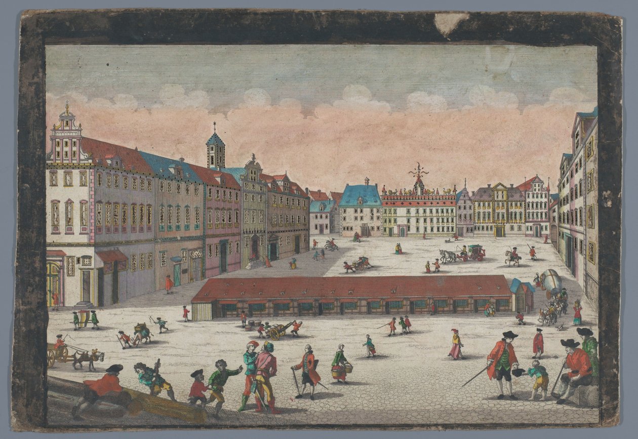 Udsigt over Saltpladsen i Wroclaw set fra syd Der Saltz Ring, oder Plaz in Breslau gegen Mittag anzusehen (titel på objekt) af Georg Balthasar Probst (possibly)
