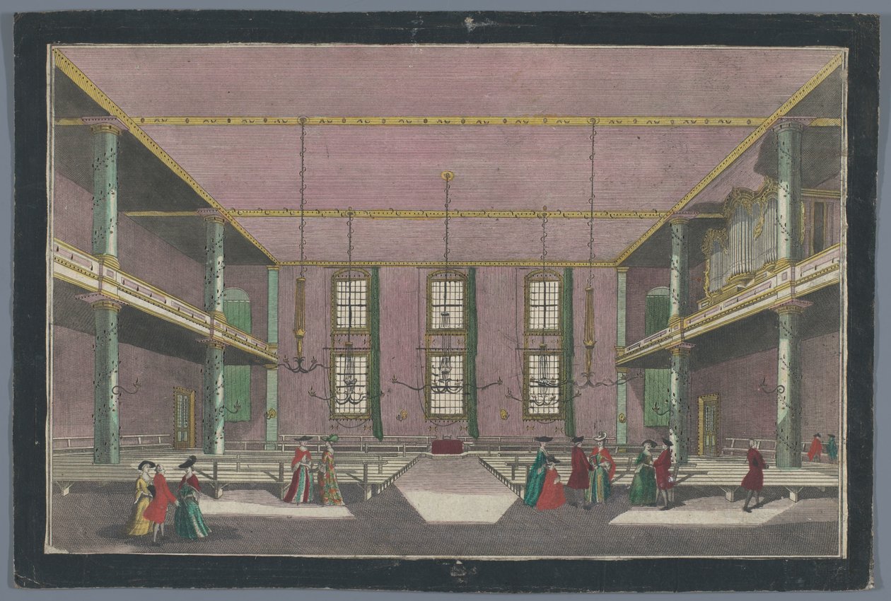 Udsigt over det indre af Kerk van de Broedergemeente i Zeist Mødested for brodersamfundet i Zeyst von Innen af Georg Balthasar Probst (possibly)