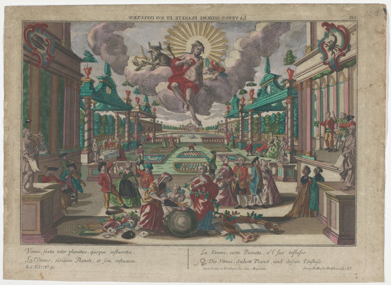 Allegori af planeten Venus Venus, sjette planet og dens indflydelse (titel på objekt) Planeter (serietitel) af Georg Balthasar Probst