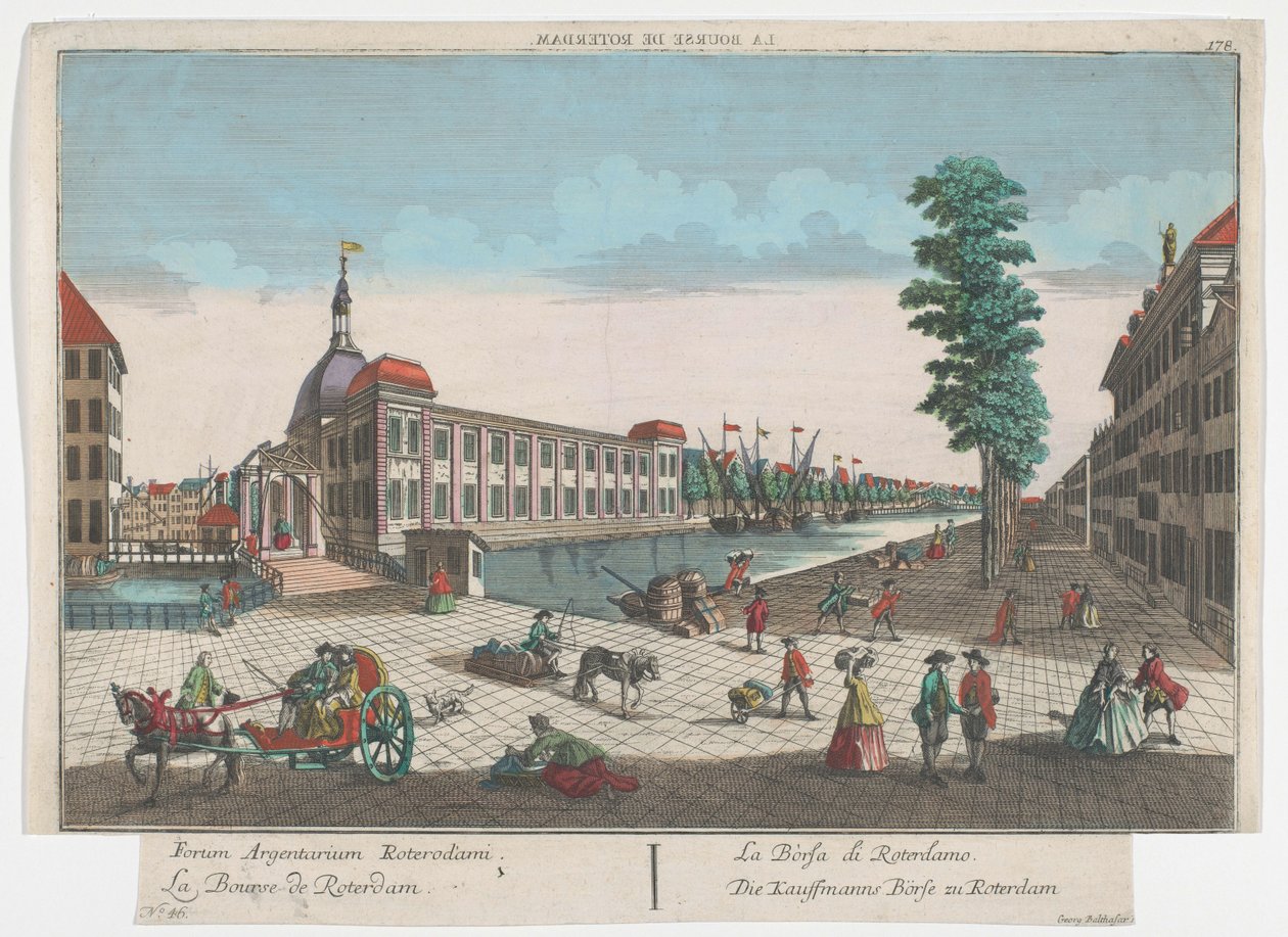 Udsigt over børsen i Rotterdam Die Kauffmanns Börse zu Rotterdam (titel på objekt) Rotterdam (serietitel) af Georg Balthasar Probst