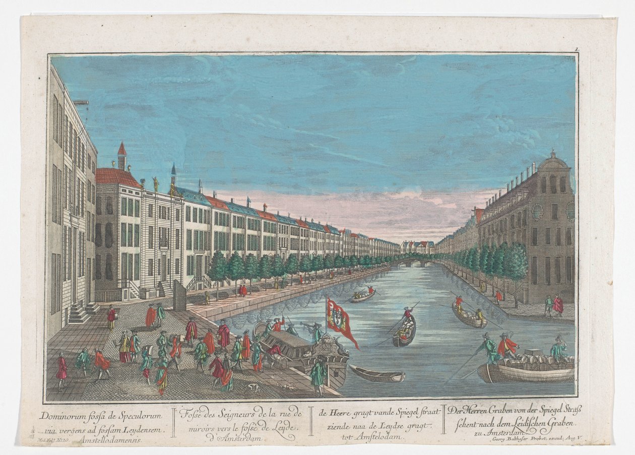 Udsigt på Herengracht i Amsterdam Herren Graben fra Spiegel Strasse ser mod Leidischer Graben i Amsterdam (titel på objektet) Amsterdam (serietitel) af Georg Balthasar Probst