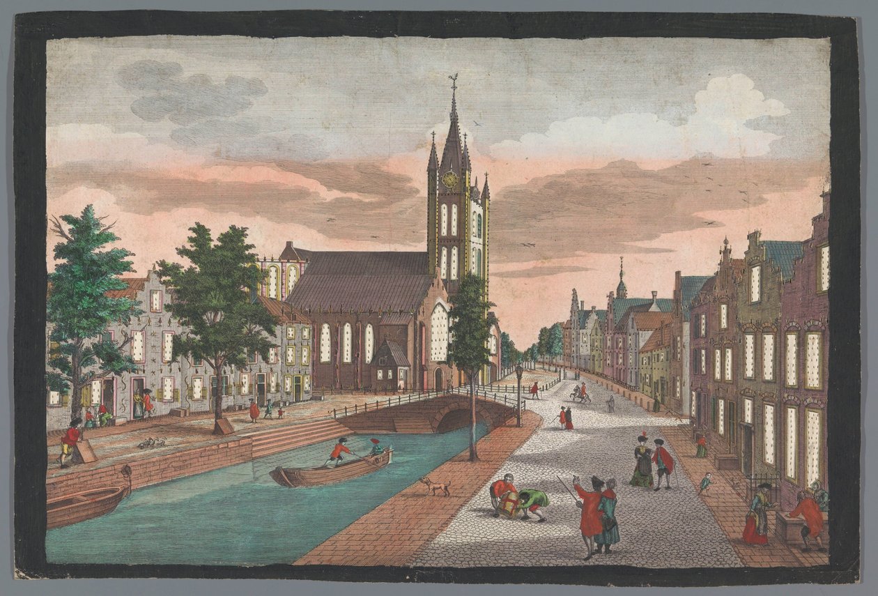 Udsigt over den gamle kirke i Delft Prospect der Alten Kirche, der Stadt Delft (titel på objekt) af Georg Balthasar Probst