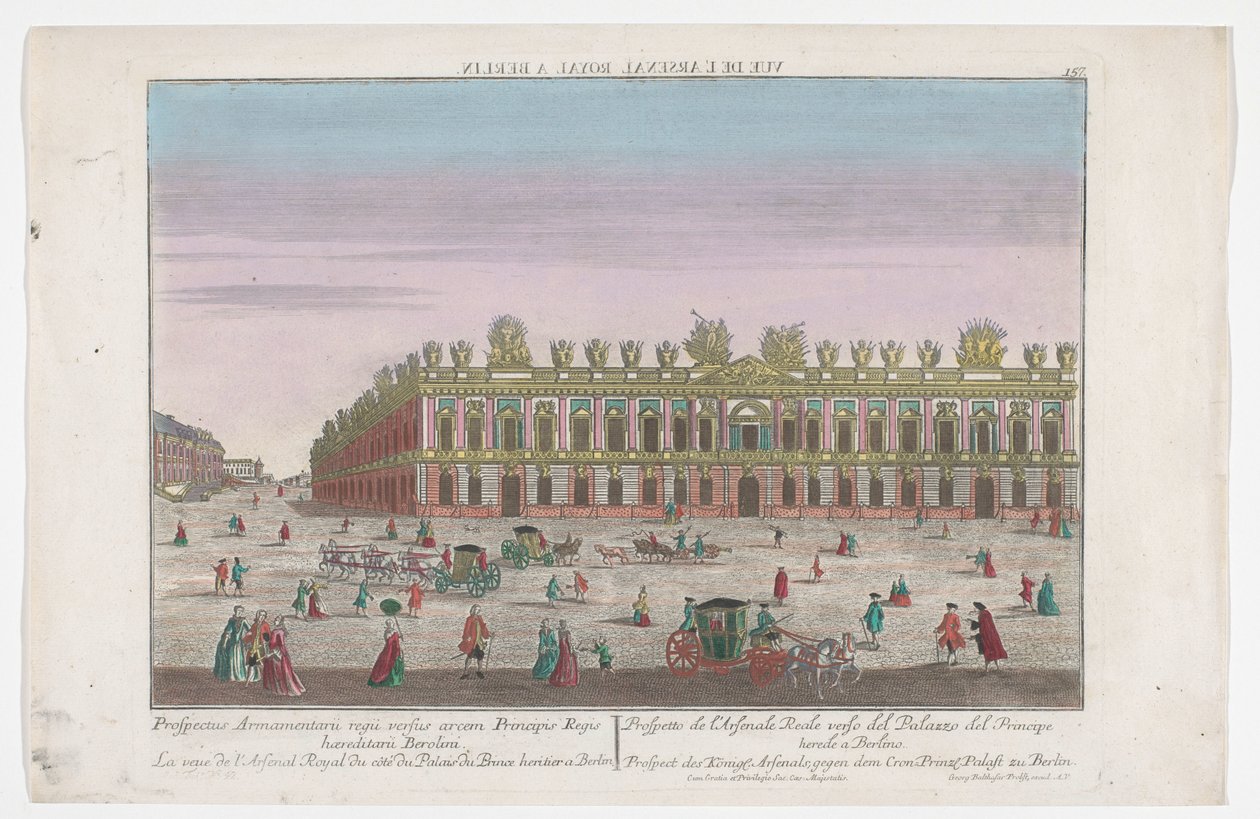 Udsigt over Zeughaus i Berlin Prospect des Koenigl. Arsenals, gen dem Cron.Prinzl. Palace of Berlin (titel på objekt) Berlin (serietitel) af Georg Balthasar Probst