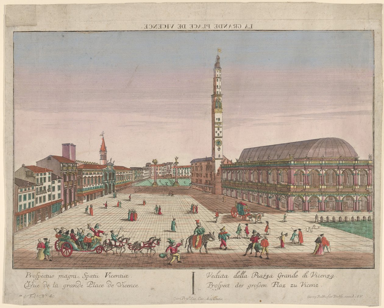 Udsigt over Piazza dei Signori i Vicenza med hestevogne og figurer ..., ca. 1750-1801. af Georg Balthasar Probst