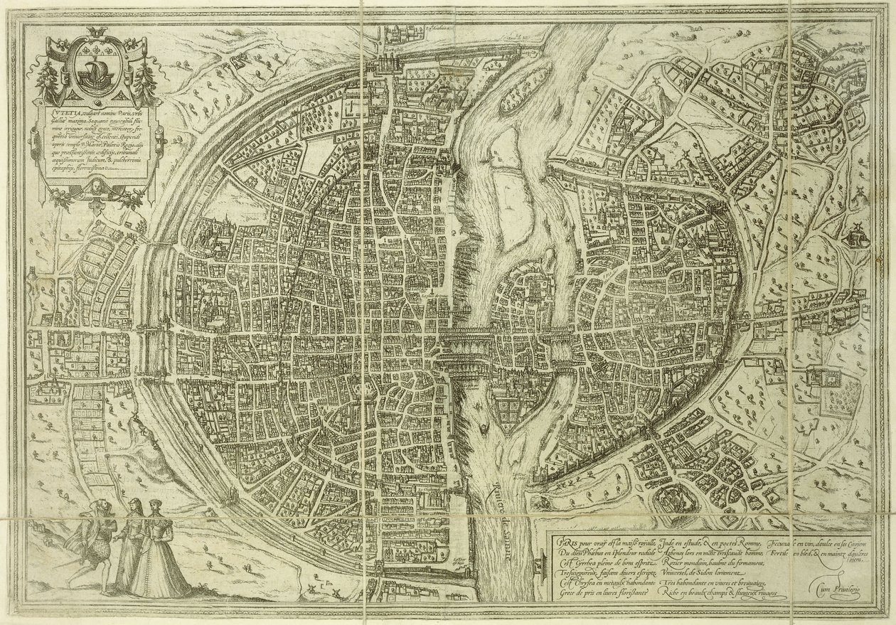 Byplan for Paris, 1572 af Georg Braun