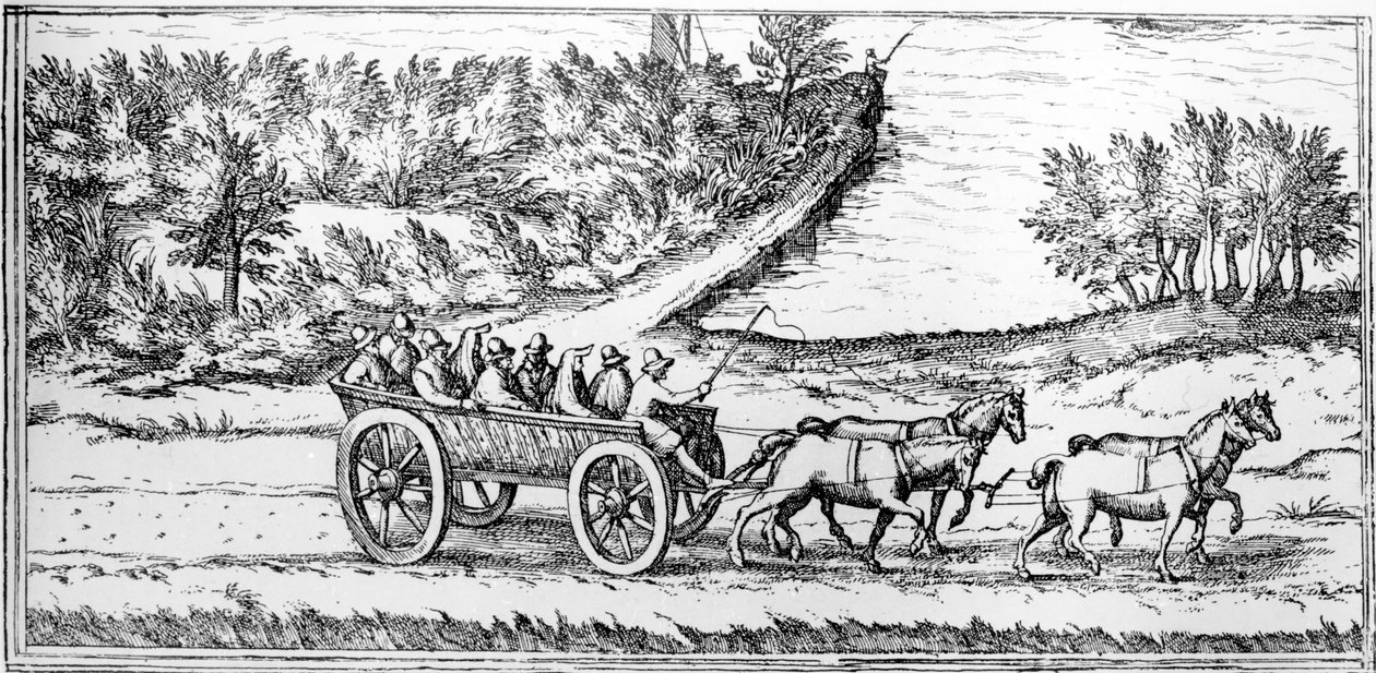 Bus med passagerer i Frankrig, detalje af et kort, slutningen af det 16. århundrede af Georg Braun und Franz Hogenberg