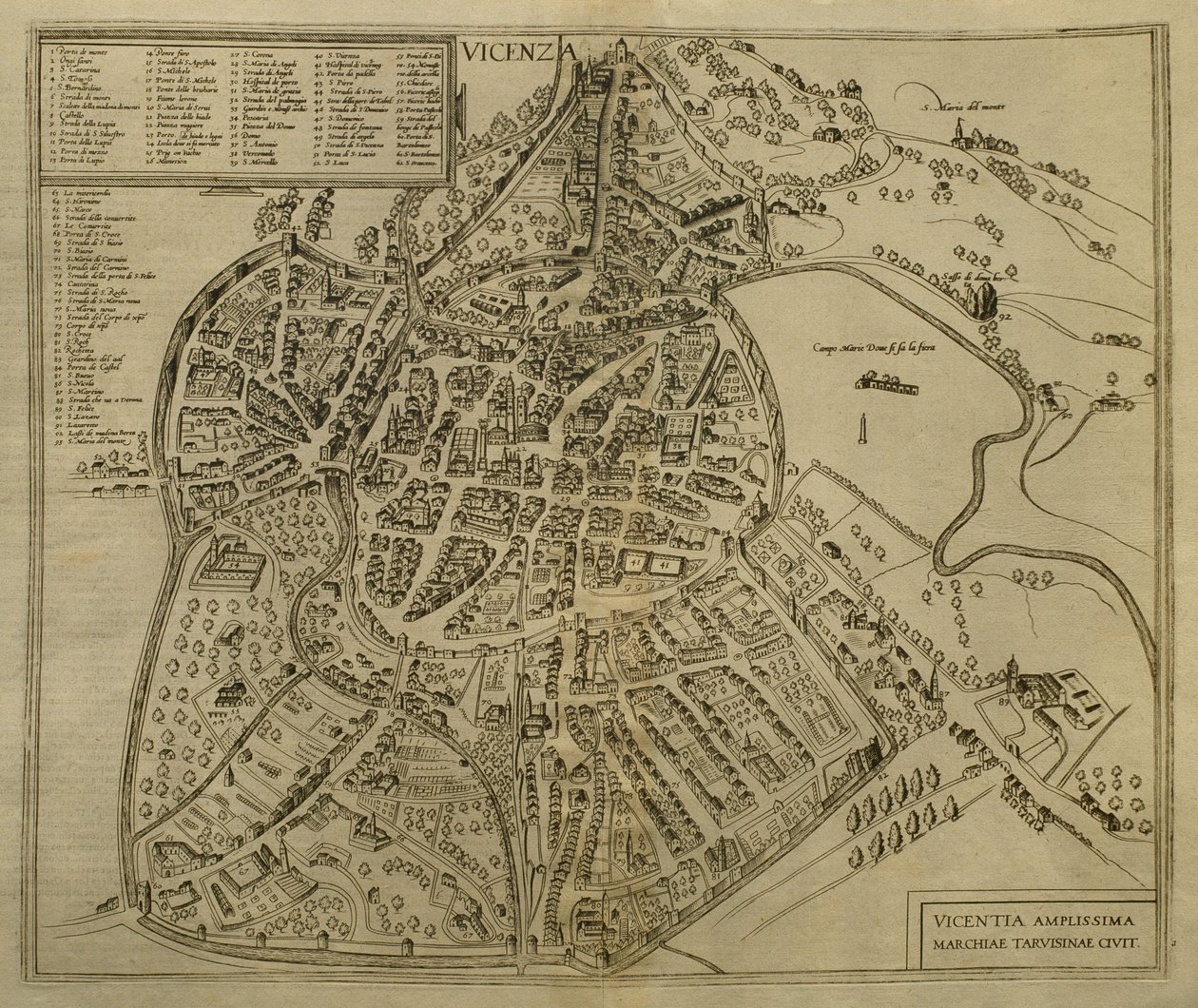 Kort over Vicenza, illustration fra 