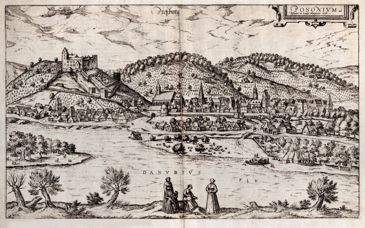 Pressburg Bratislava. Fra: World Earthquake, 1588 af Georg Braun und Franz Hogenberg
