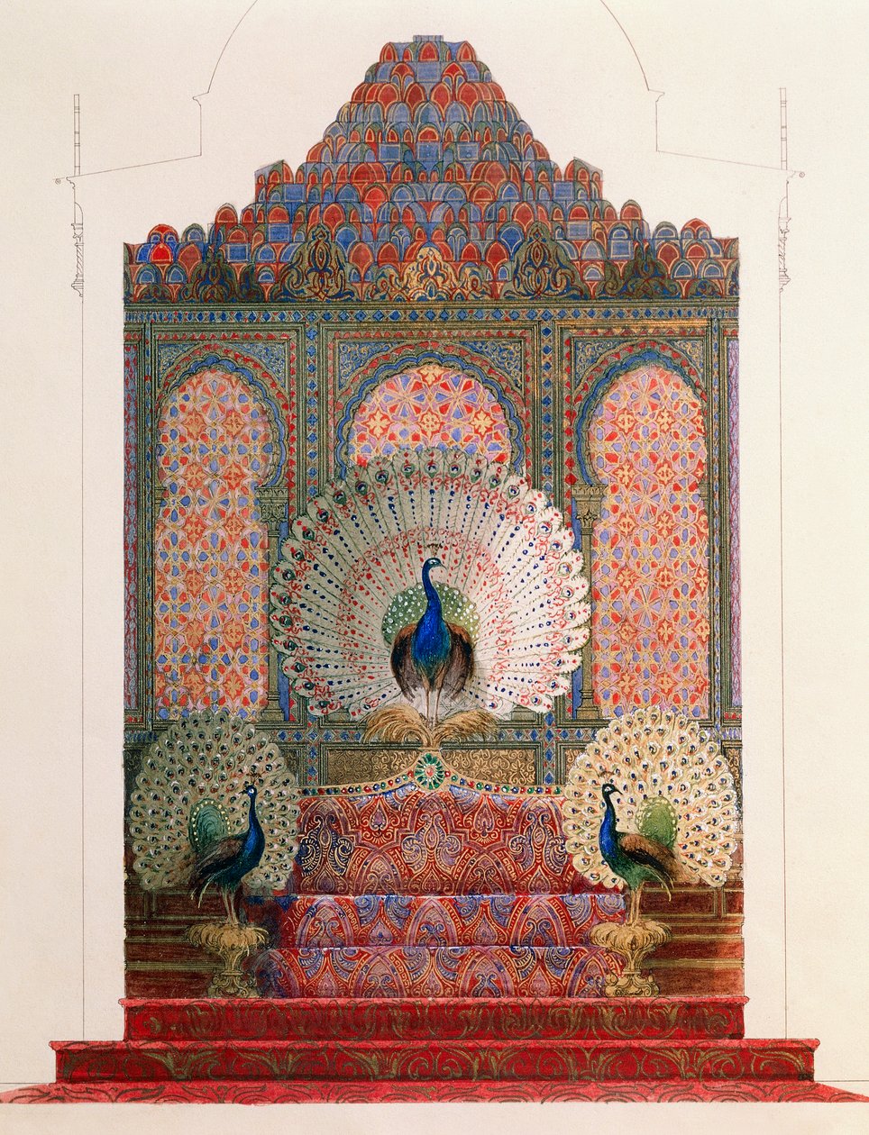 Design til Peacock Throne of Moorish Cloister i det kongelige slot Ludwig II i Linderhof af Georg Carl Heinrich Dollmann
