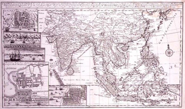 Indien til det vestlige Ny Guinea, herunder det sydlige Japan og Filippinerne, graveret af J.B. Bruhl, ca. 1737 (gravering) af Georg Christian Bonstedt